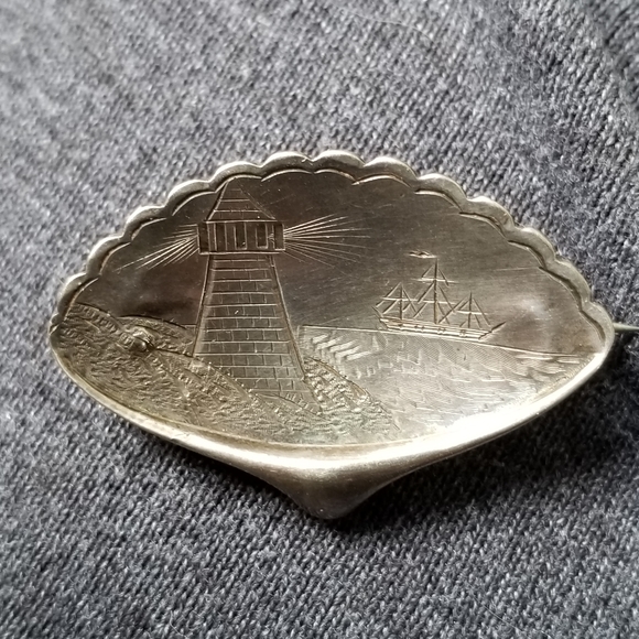 Relisted -Antique Victorian Aesthetic lighthouse and ship brooch Sterling Silver - Picture 4 of 16